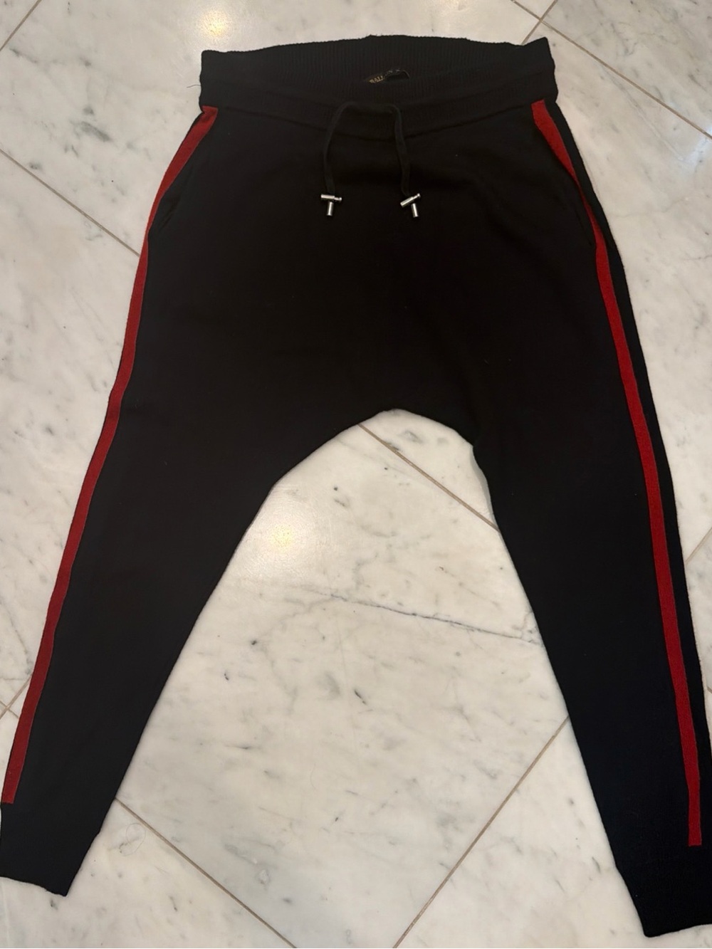 Balmain x HM Men’s Drop Crotch Knit Jogger Pants with Side Stripes size Small